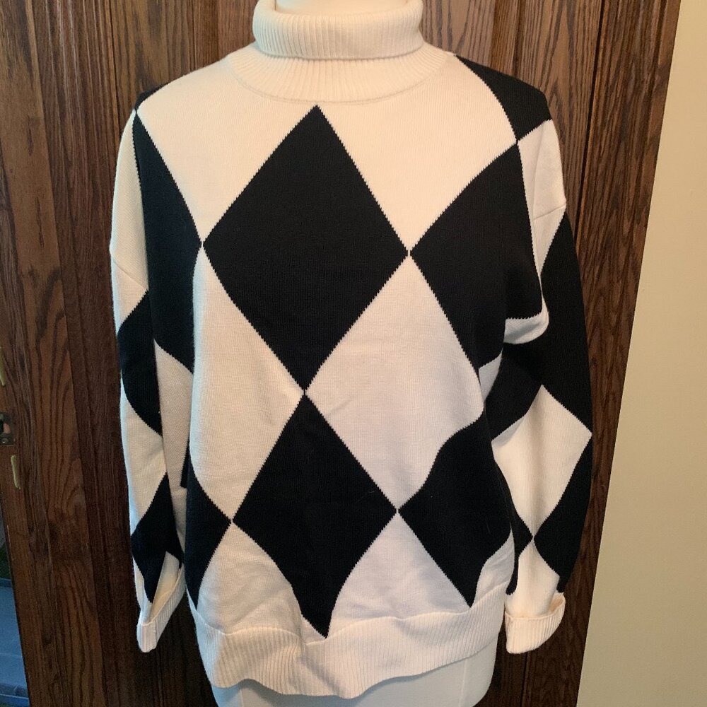 Lilysilk Argyle Preppy Wool Sweater Black/Ivory Large